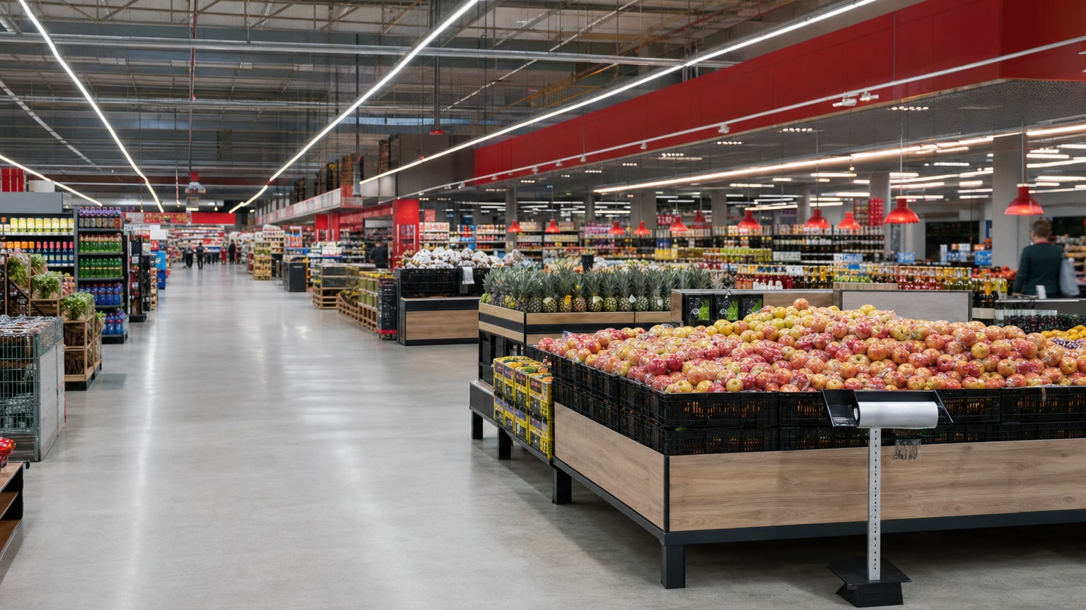 Allées spacieuses d'un hypermarché Auchan