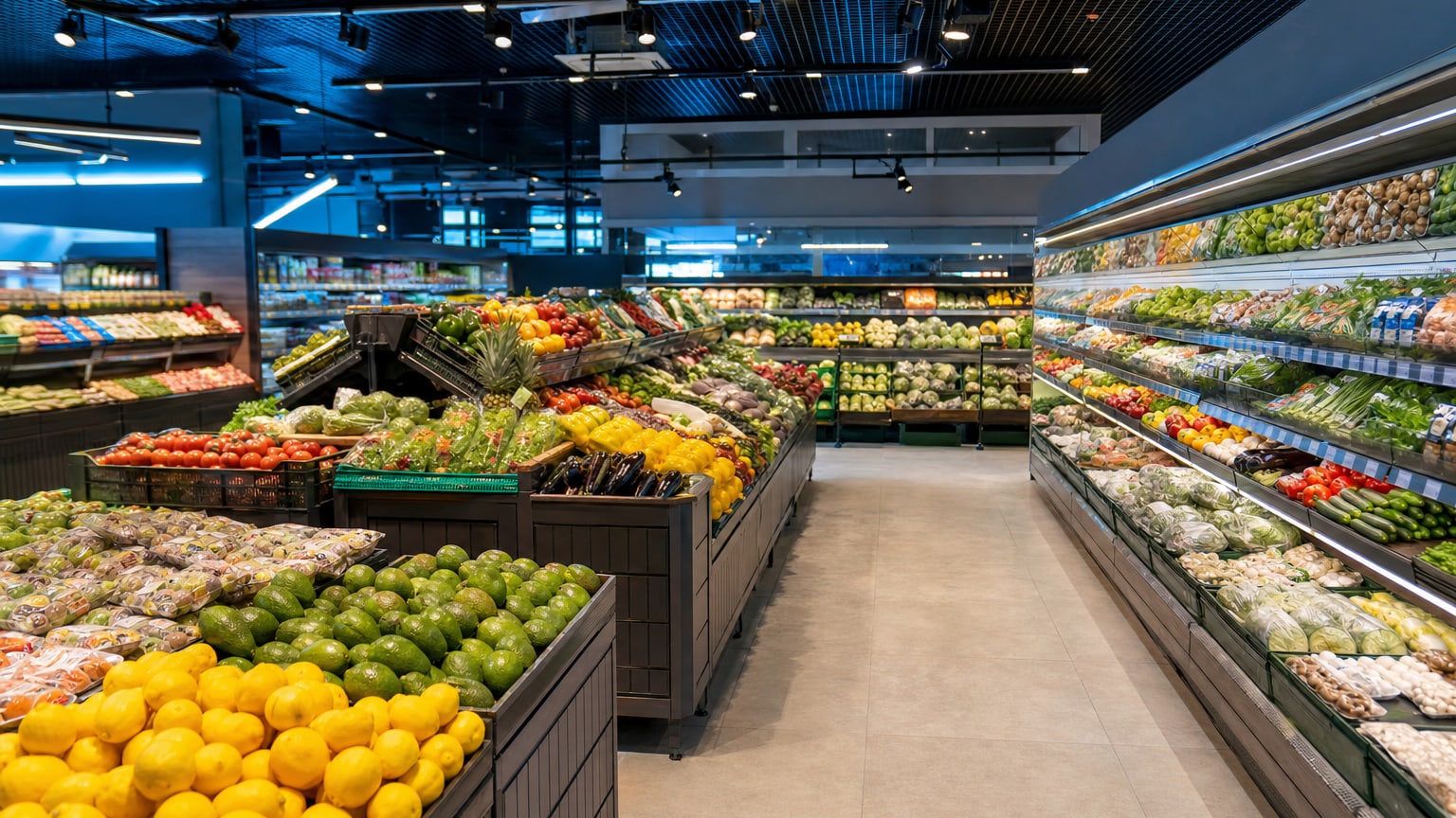 Rayon fruits et légumes frais d'un grand supermarché