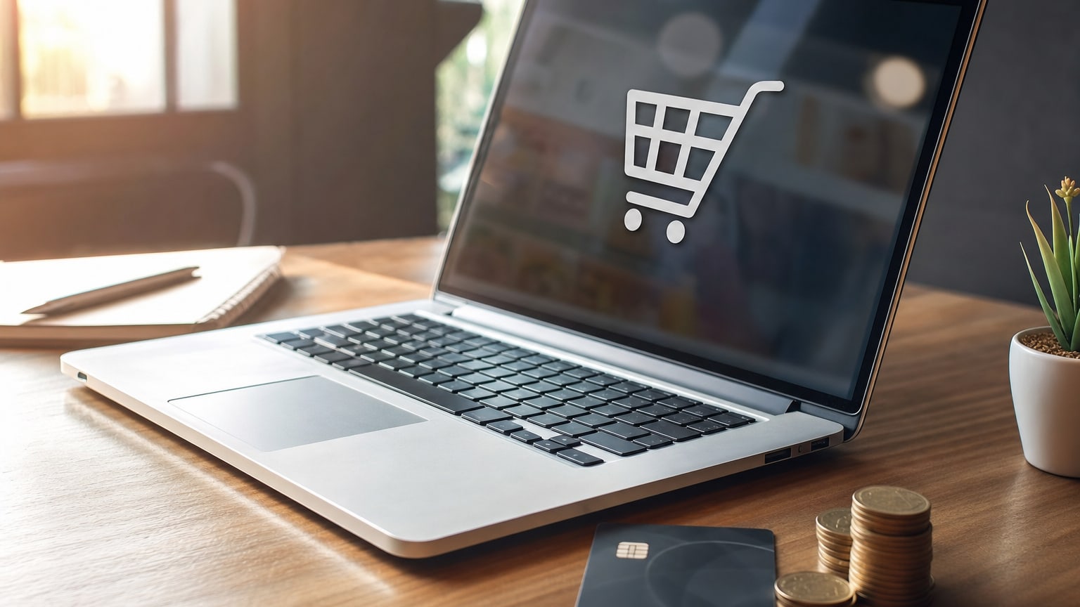 Concept de cashback : achat en ligne et pièces qui reviennent