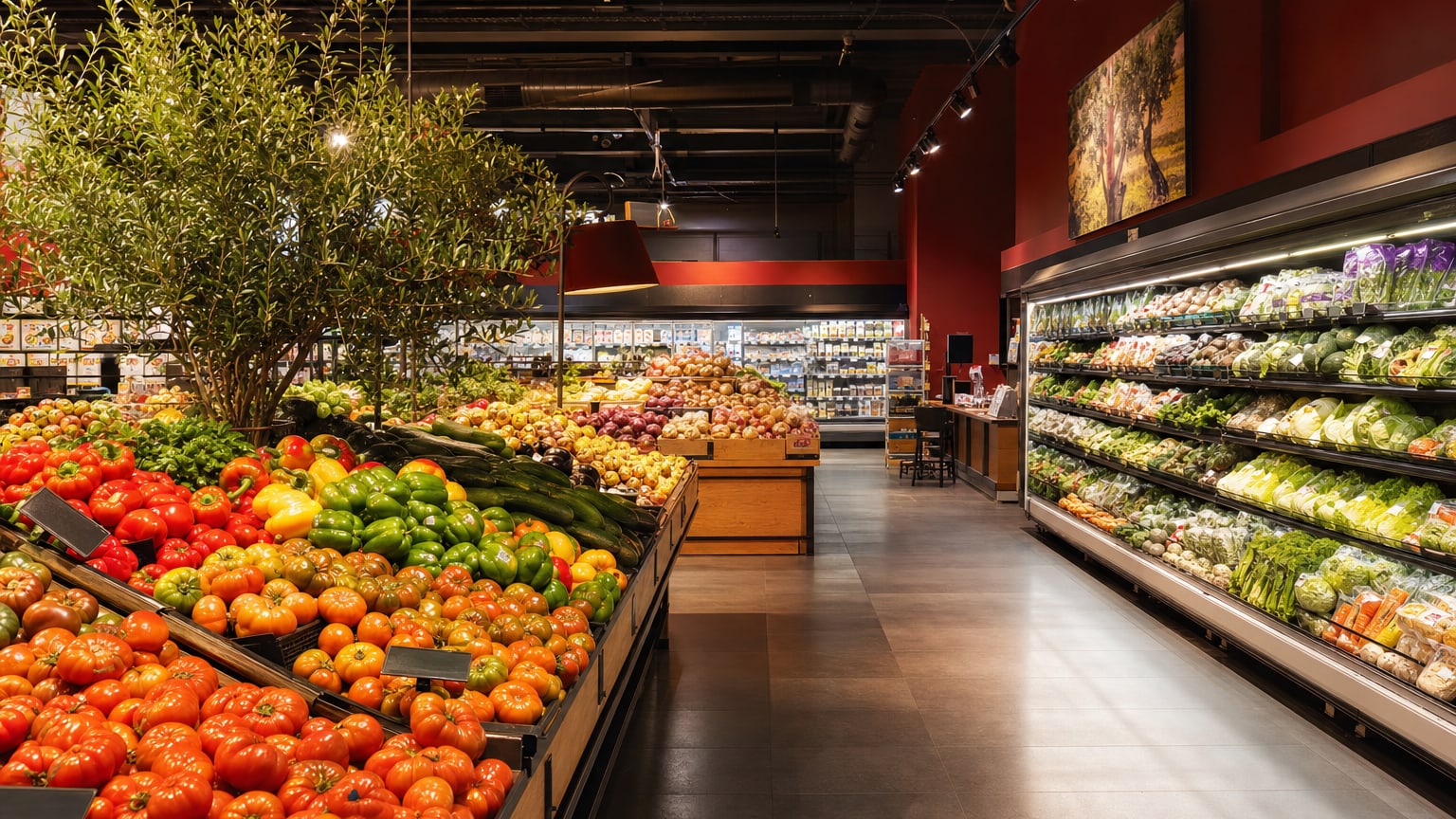 Rayon de fruits et légumes d'un supermarché Intermarché