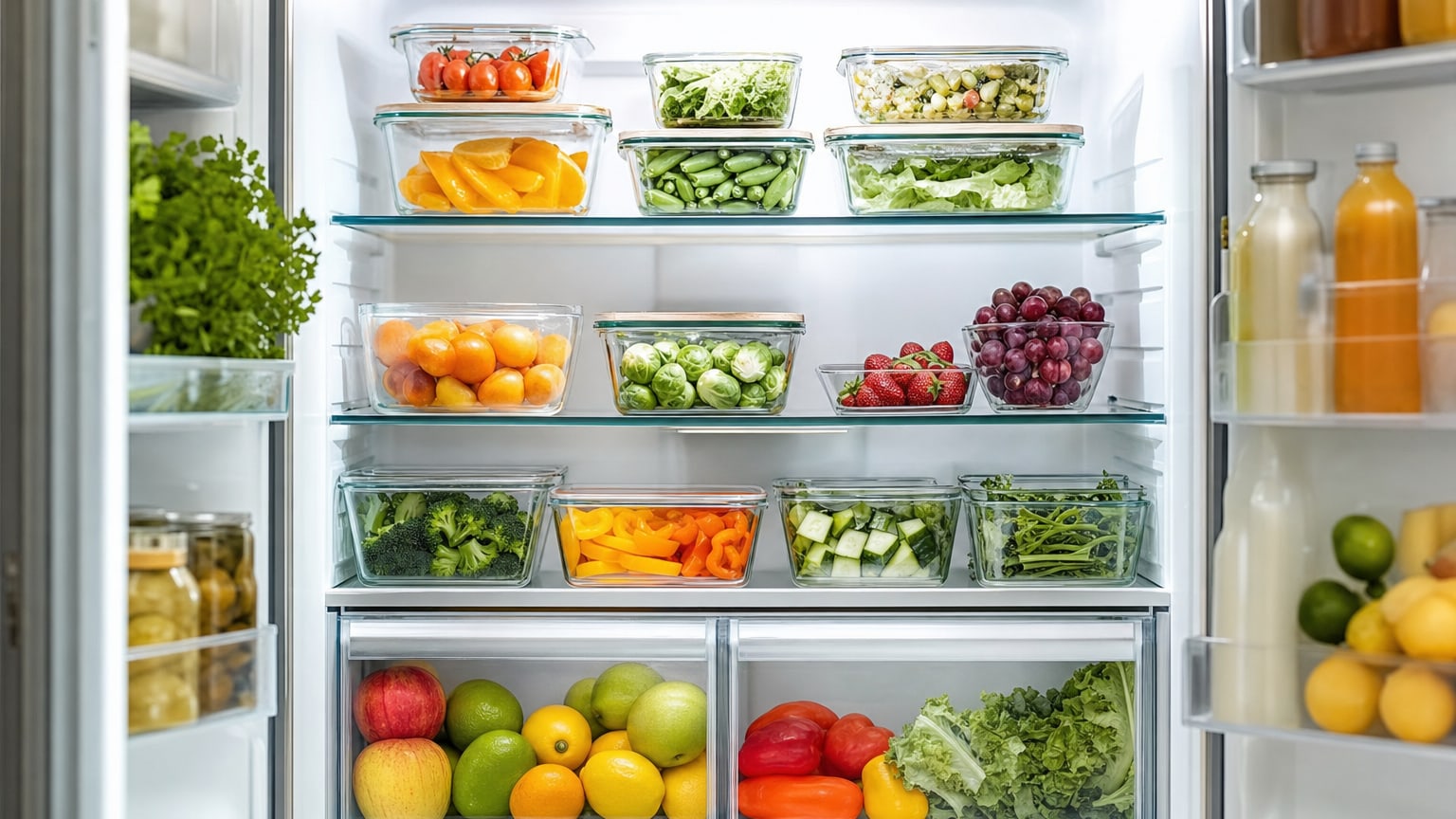 Réfrigérateur organisé avec des aliments bien conservés
