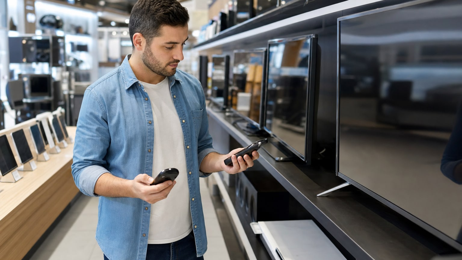 Rayon high-tech dans un magasin d'électronique