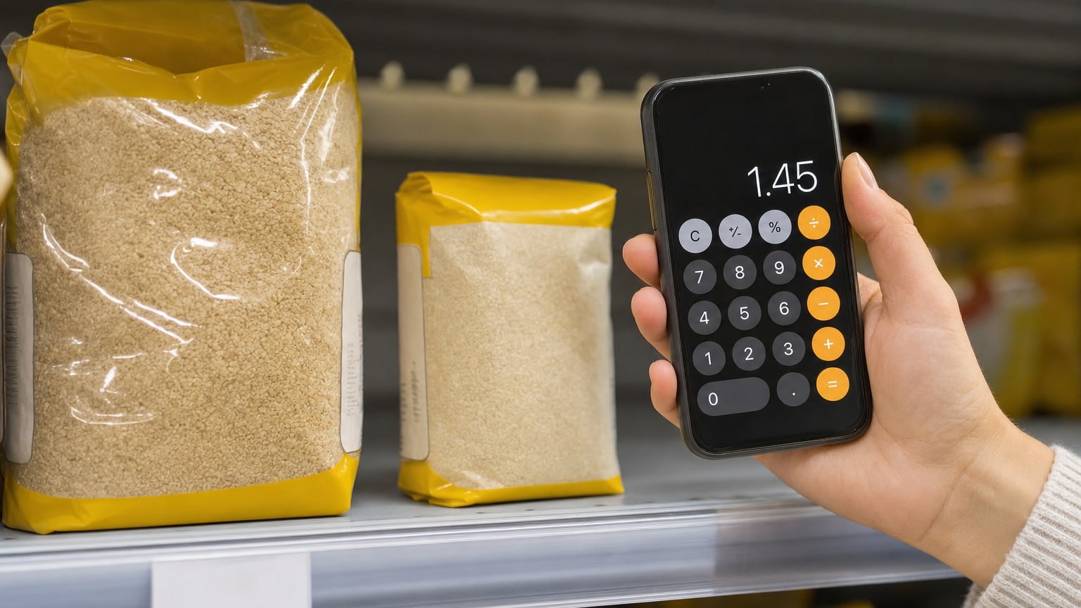 Comparaison du prix au kilo de deux produits avec un smartphone