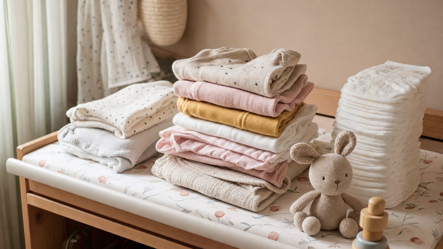 Chambre de bébé avec vêtements et accessoires rangés